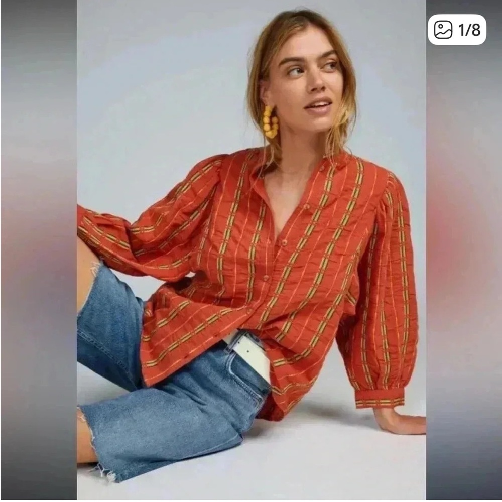 Anthropologie Pilcro The Bella Femme Buttondown Shirt Balloon Sleeve XS Ulla